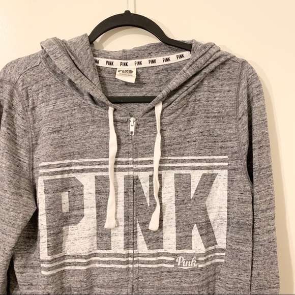 PINK Gray Zip Up Hoodie Size M - Picture 1 of 4